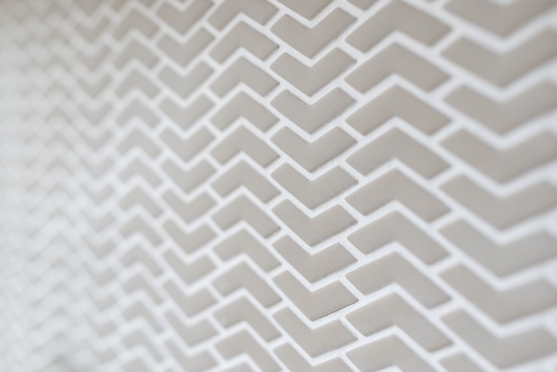 Glass mosaic Sustainable wall covering Tile backsplash Recycling herringbone Enamel beige cream matt MOS140-HB33C