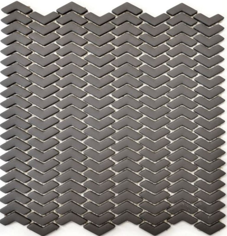 Hand-painted mosaic tile ECO Recycling GLASS herringbone enamel gray-brown matt MOS140-HB35G_m