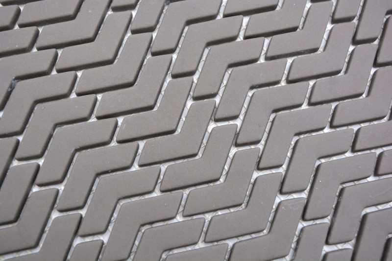 Glass mosaic Sustainable wall covering Tile backsplash Recycling herringbone Enamel gray-brown matt MOS140-HB35G