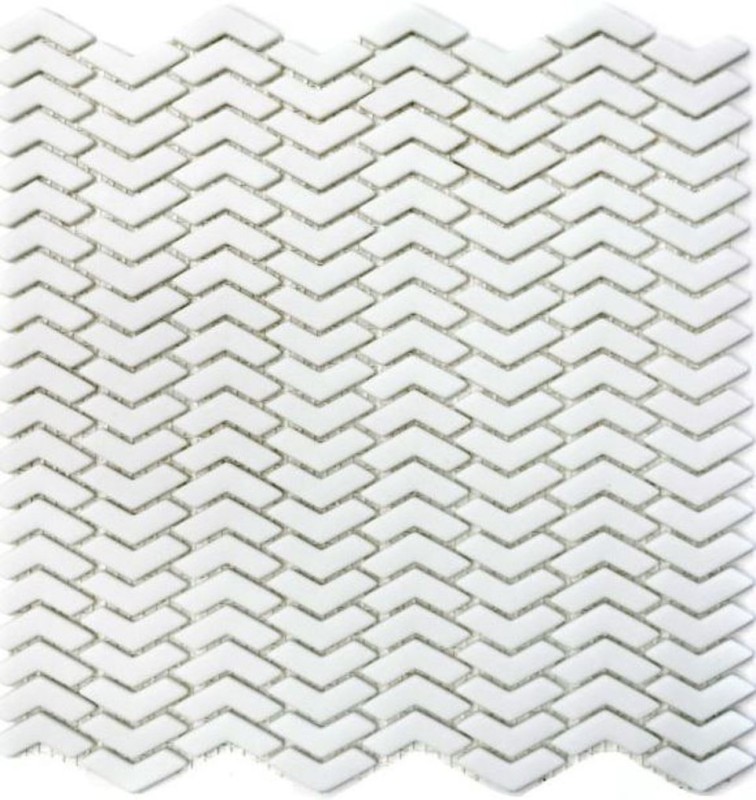 Hand-painted mosaic tile ECO Recycling GLASS Herringbone Enamel white matt MOS140-HB37W_m