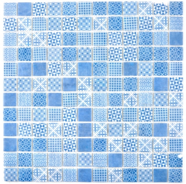 Retro vintage mosaic tile ECO GLASS blue patchwork MOS145-P-40_f | 10 mosaic mats