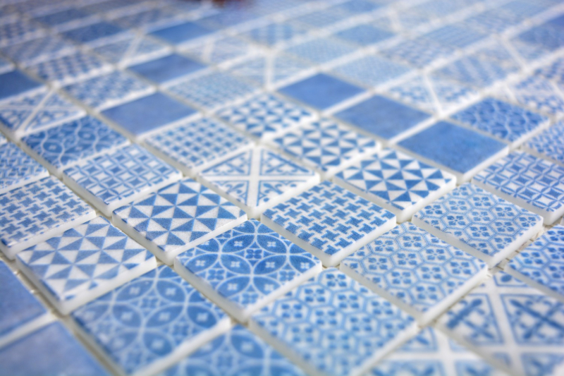 Mosaico di vetro retro vintage sostenibile rivestimento piastrelle riciclaggio blu patchwork MOS145-P-40