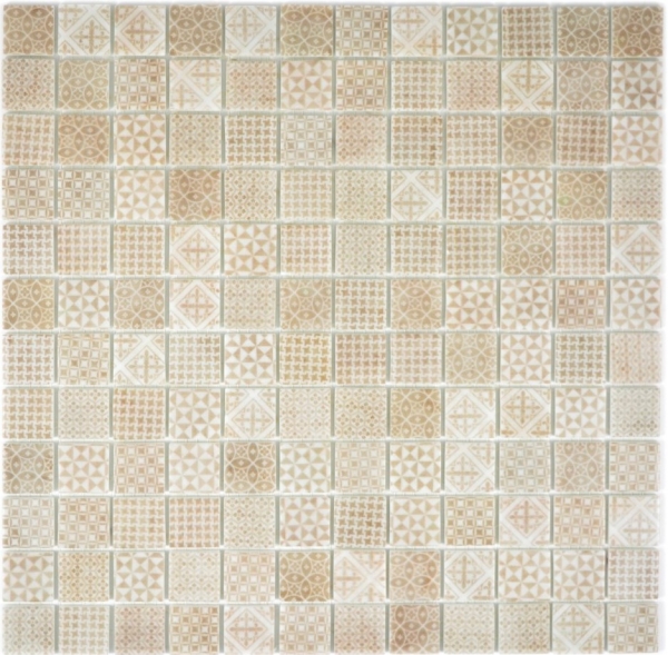 Mosaico vintage retrò ECO GLAS beige patchwork MOS145-P-50_f | 10 tappetini per mosaico