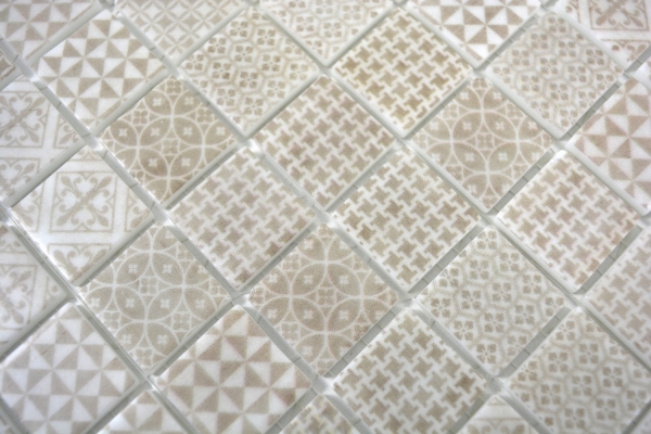 Hand-painted retro vintage mosaic tile ECO recycled GLASS ECO beige patchwork MOS145-P-50_m