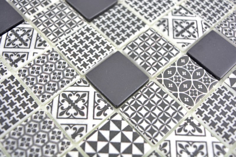 Glass mosaic retro vintage sustainable wall covering tile mirror recycling black patchwork MOS145-P-90