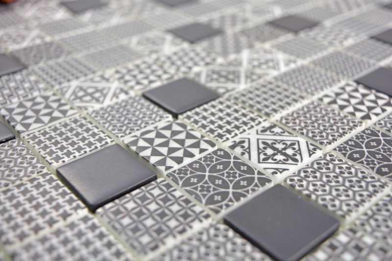 Retro vintage mosaic tile ECO GLAS black patchwork MOS145-P-90_f | 10 mosaic mats