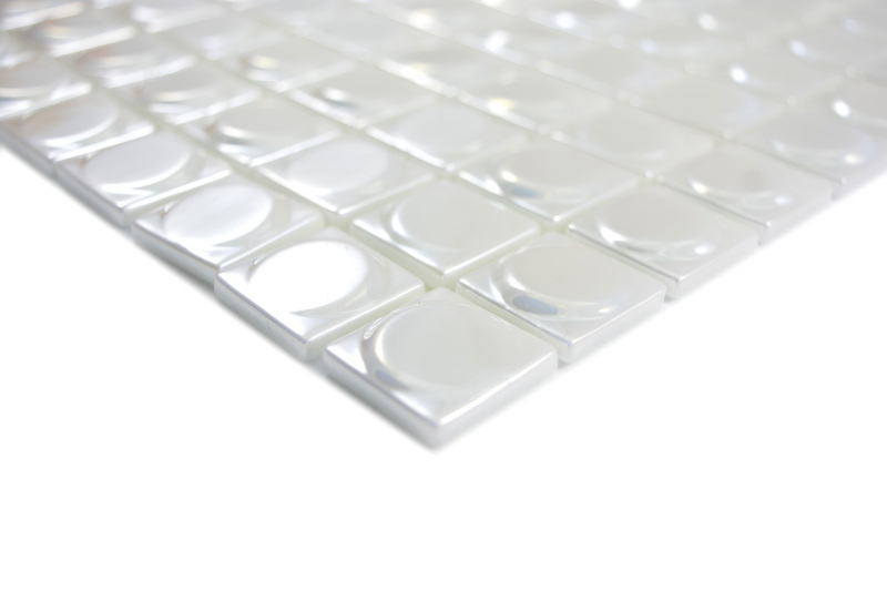 Mosaik Fliese ECO GLAS weiß metallic 3DR MOS350-12_f | 10 Mosaikmatten