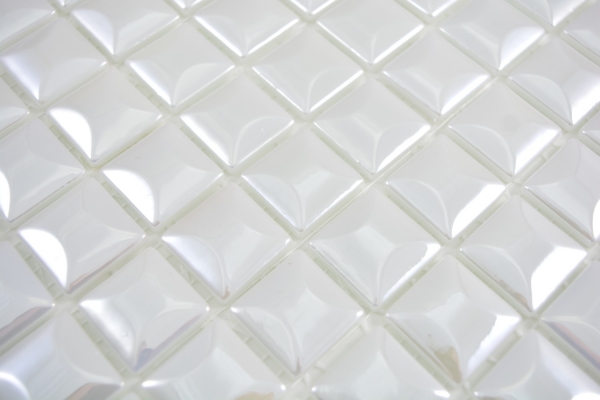 Mosaïque de verre Revêtement mural durable Carreau recyclé blanc métallisé 3DF MOS350-22