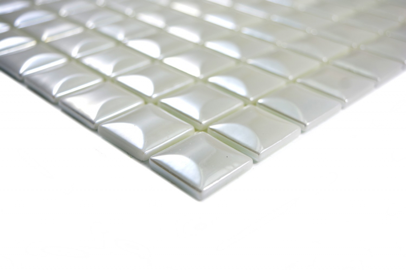 Mosaic tile ECO GLASS white metallic 3DF MOS350-22_f | 10 mosaic mats
