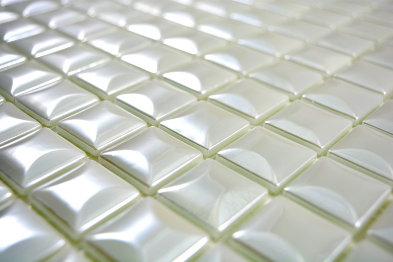 Handmuster Mosaik Fliese ECO Recycling GLAS ECO weiß metallic 3DF MOS350-22_m