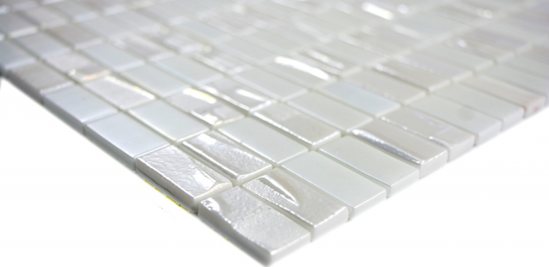 Mosaic tile ECO GLAS rectangle white metallic 3D MOS355-01_f | 10 mosaic mats