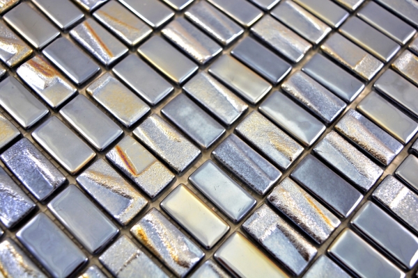 Mosaic tile ECO GLAS rectangle black metallic 3D MOS355-09_f | 10 mosaic mats
