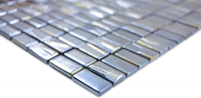 355-09_f|10Matten Mosaik Fliese ECO Recycling GLAS Rechteck schwarz metallic 