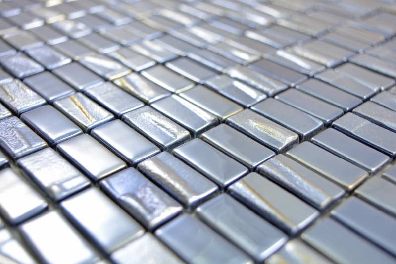Mosaico di vetro Rivestimento sostenibile Riciclaggio rettangolo nero antracite metallizzato 3D MOS355-09