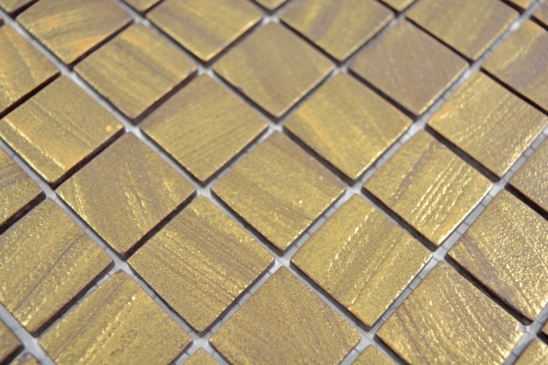 Glass mosaic Sustainable wall covering Tile backsplash Recycling satin gold MOS360-05