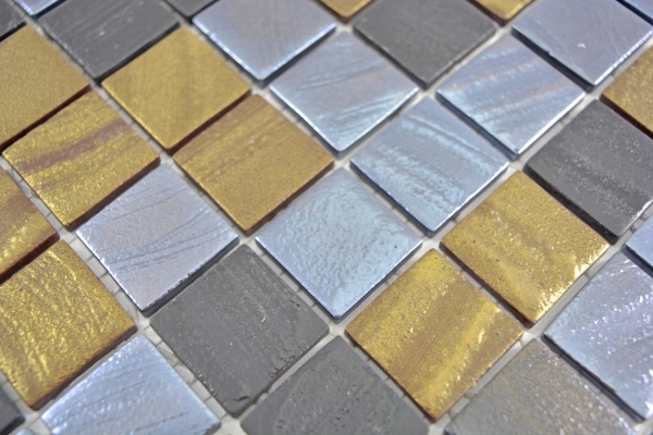 Hand-painted mosaic tile ECO Recycling GLASS ECO black anthracite satin gold bronze oxide MOS360-357_m