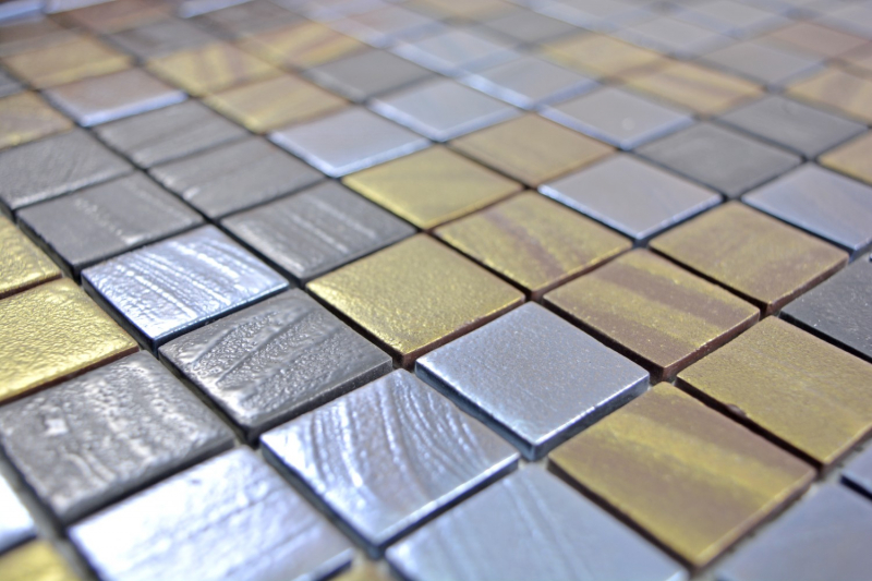 Glass mosaic Sustainable wall covering Recycling black anthracite satin gold bronze oxide MOS360-357
