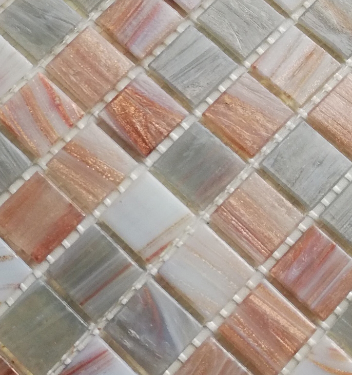 Glass mosaic mosaic tiles beige gray copper wall tiles bathroom tile shower splashback tile mirror MOS54-0104