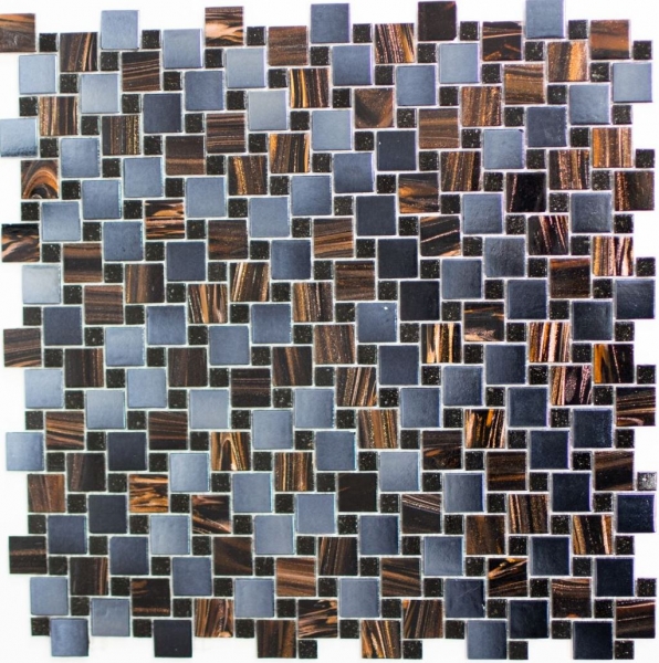 Mosaic tile glass combination Goldstar brown blue-grey metallic MOS57-K07_f | 10 mosaic mats