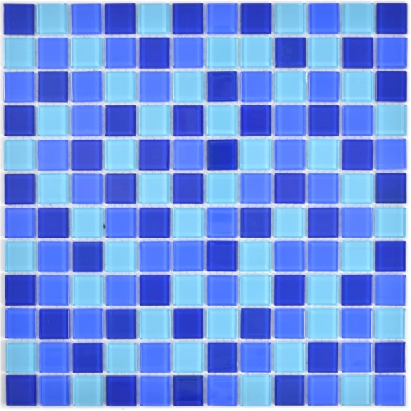 Piastrella di mosaico Mosaico di vetro traslucido Cristallo blu BAGNO WC Cucina MURO MOS63-0405_f | 10 tappetini di mosaico