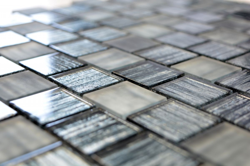 Mosaik Fliese Glasmosaik Milchglas Struktur schwarz klar matt gefrostet MOS68-CF41