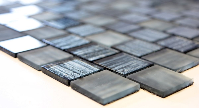 Mosaik Fliese Glasmosaik Milchglas Struktur schwarz klar matt gefrostet MOS68-CF41