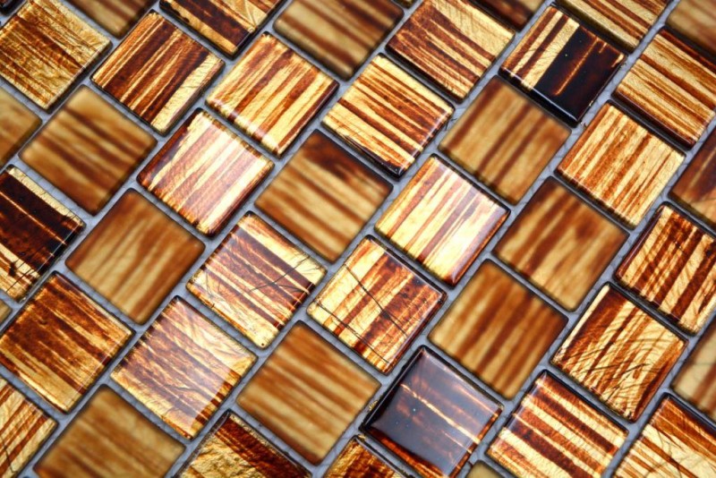 Mosaïque de verre Carreaux de mosaïque verre dépoli or jaune brun clair mat givré MOS68-CF45