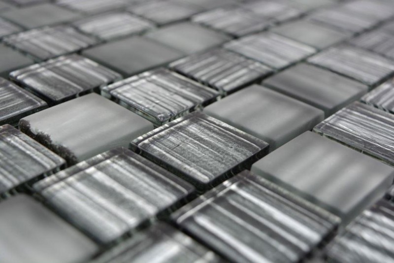 Mosaik Fliese Glasmosaik Crystal Milchglas schwarz klar matt gefrostet MOS78-CF81