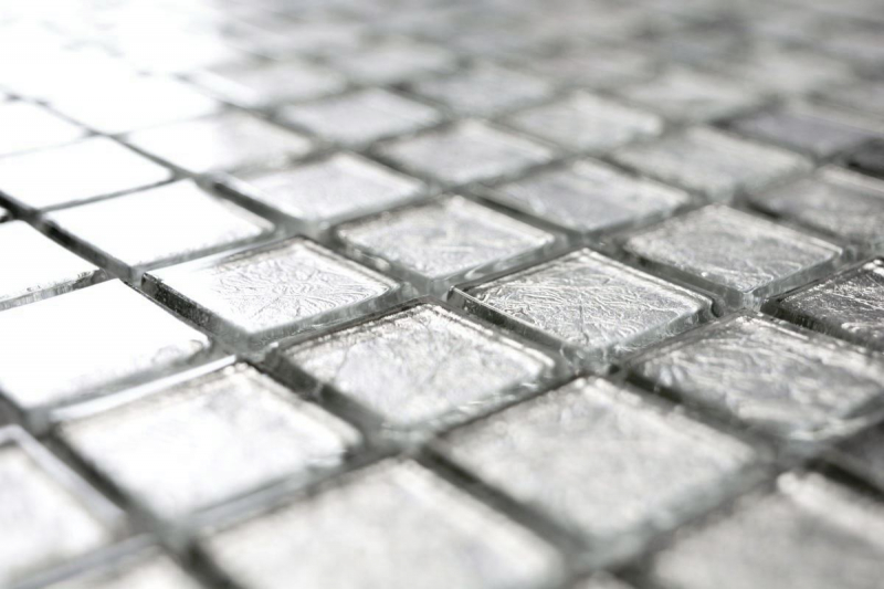 Mosaik Fliese Transluzent Glasmosaik Crystal silber Struktur für WAND BAD WC DUSCHE KÜCHE FLIESENSPIEGEL THEKENVERKLEIDUNG BADEWANNENVERKLEIDUNG Mosaikmatte Mosaikplatte
