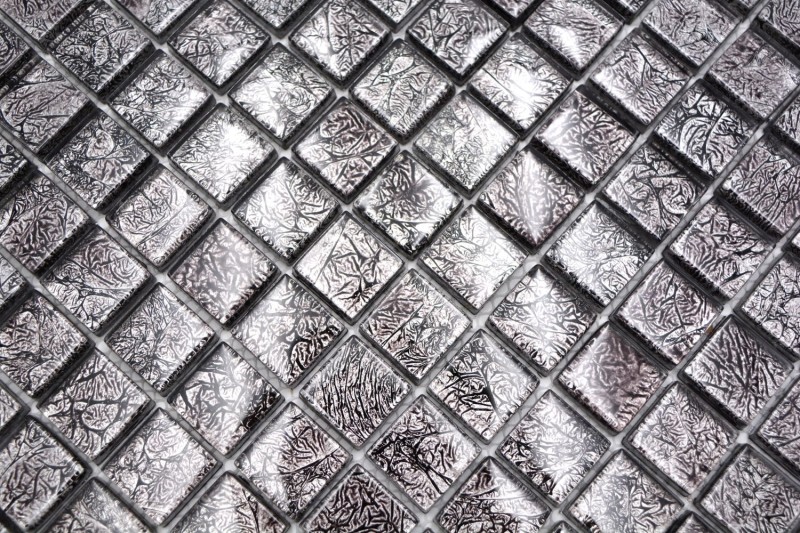 Glasmosaik Mosaikfliese silber anthrazit schwarz Struktur Metall Optik MOS126-8BL17