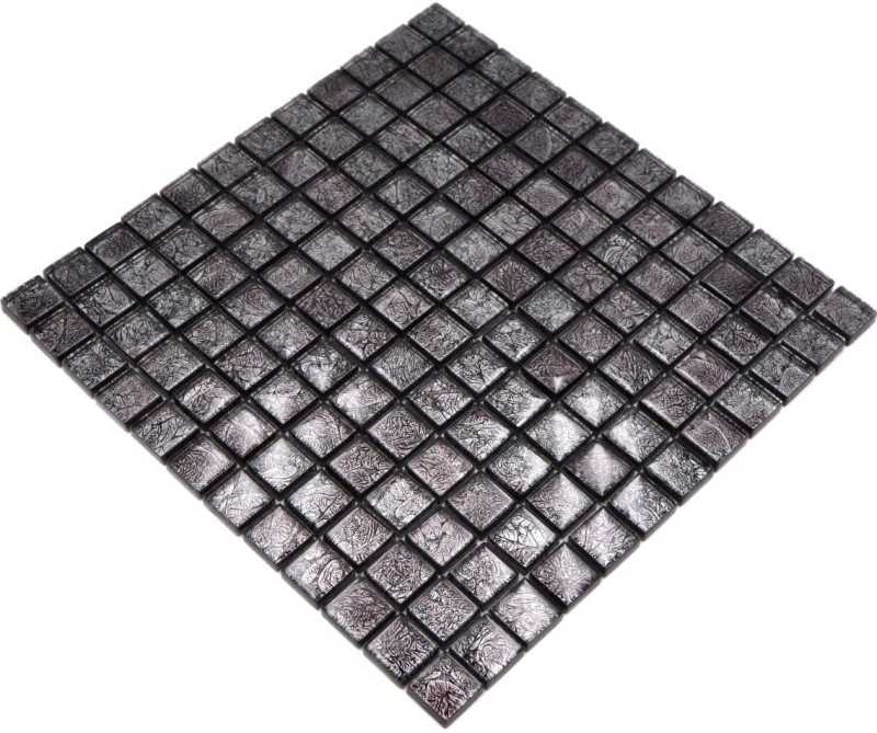 Piastrella di mosaico di vetro argento antracite nero struttura metal look MOS126-8BL17