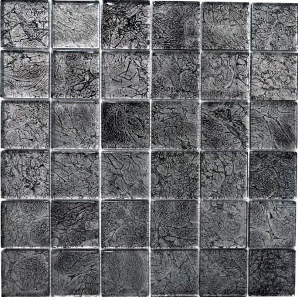 Piastrella di mosaico di vetro argento antracite nero struttura aspetto metallo MOS126-8BL27