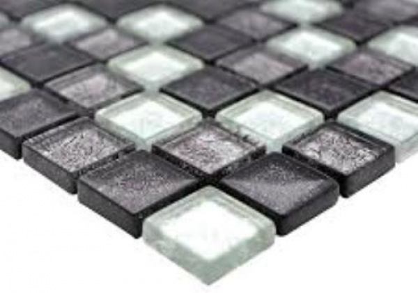 Mosaikfliese Glasmosaik silber grau schwarz Struktur Metall Optik MOS126-1703