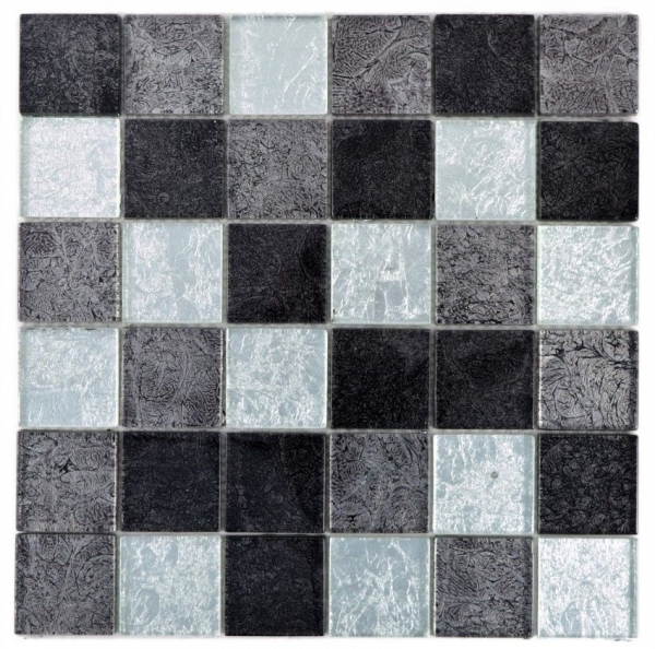 Mosaikfliese Glasmosaik silber grau schwarz Struktur Metall Optik MOS126-1704
