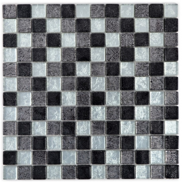 Pannello posteriore a mosaico in vetro nero mosaico argento nero struttura MOS126-1783_f