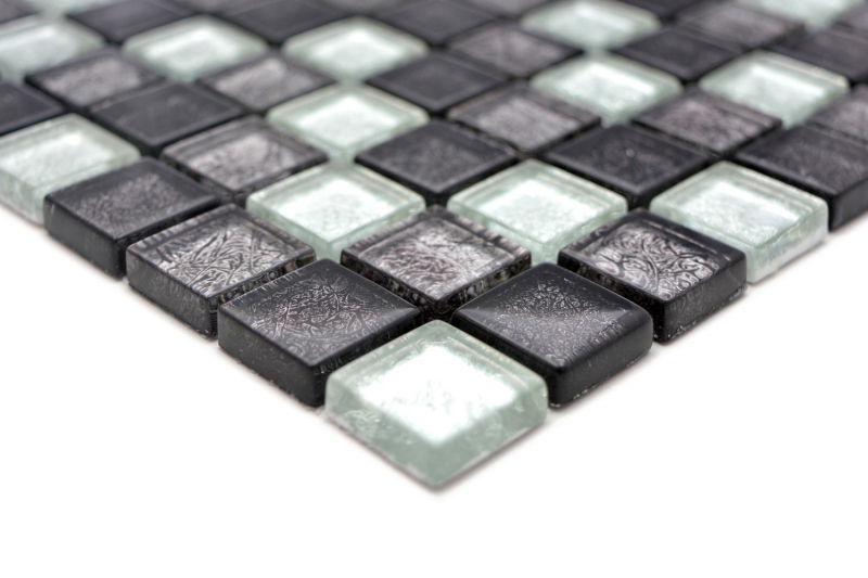 Mosaikfliese Glasmosaik silber grau schwarz Struktur Metall Optik MOS126-1783