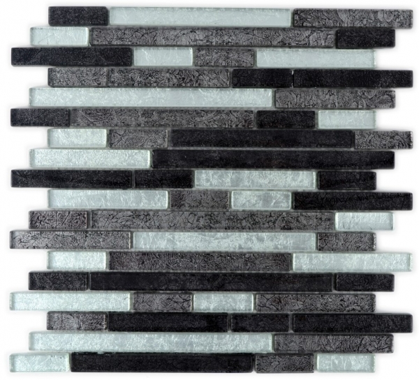 Mosaik Rückwand schwarz Verbund Glasmosaik silber schwarz Struktur MOS86-1703_f