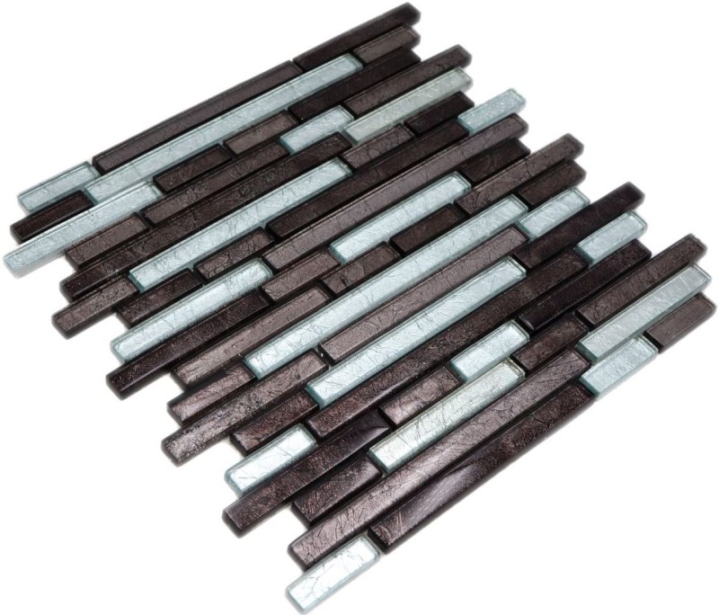 Mosaikfliese Stäbchen Glasmosaik silber grau schwarz Struktur Metall Optik MOS86-1703