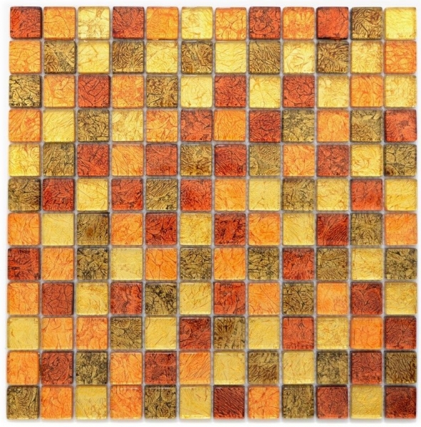 Piastrella di mosaico dipinta a mano Mosaico di vetro traslucido Struttura in cristallo oro arancio MOS120-07414_m