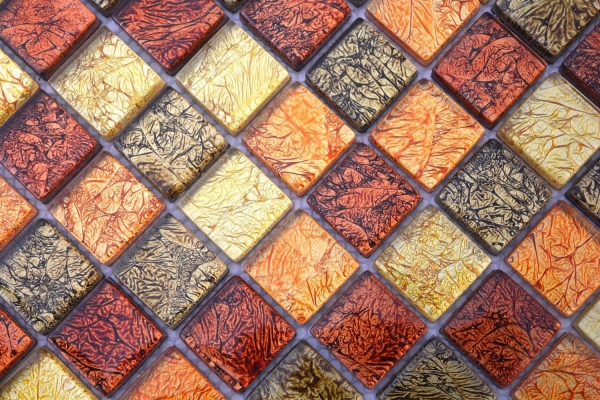 Piastrella di mosaico dipinta a mano Mosaico di vetro traslucido Struttura in cristallo oro arancio MOS120-07414_m