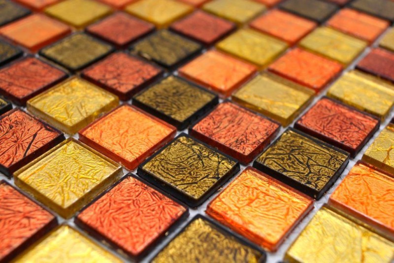 Glass mosaic gold orange mosaic tile texture tile backsplash kitchen shower wall MOS120-7414