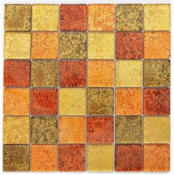 Piastrella di mosaico dipinta a mano Mosaico di vetro traslucido Struttura in cristallo oro arancio MOS120-07424_m