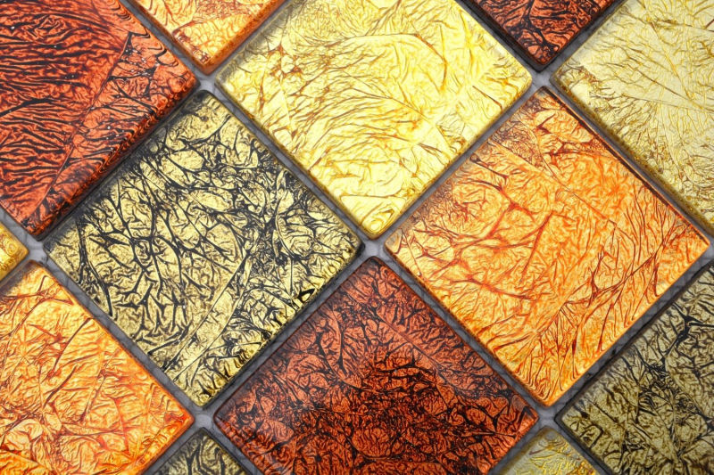 Handmuster Mosaikfliese Transluzent Glasmosaik Crystal gold orange Struktur MOS120-07424_m