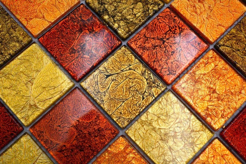 Glass mosaic gold orange mosaic tile texture tile backsplash kitchen shower wall MOS120-7424