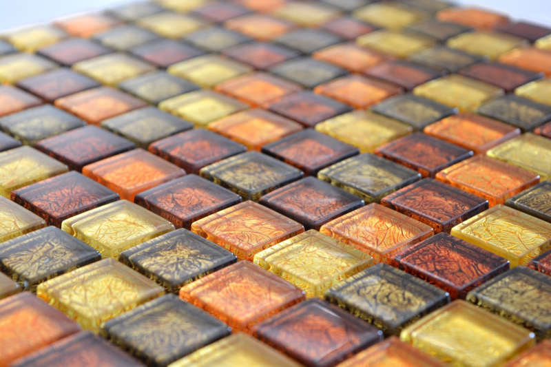Mosaico a parete posteriore in vetro mosaico oro arancio struttura MOS120-07814_f