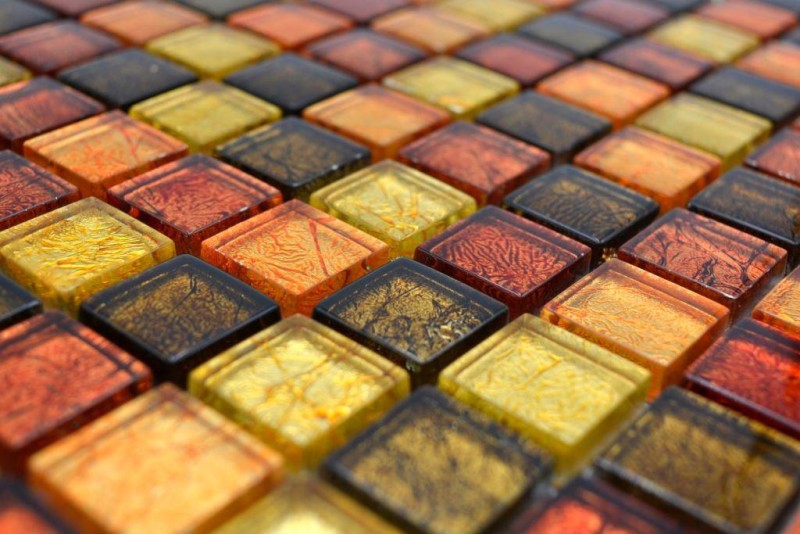 Glasmosaik gold orange Mosaikfliese Struktur Fliesenspiegel Küche Duschwand MOS120-07814