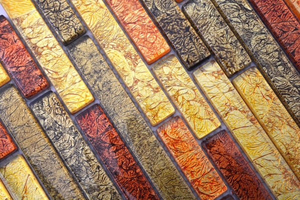 Hand-painted mosaic tile Translucent composite glass mosaic Crystal gold orange structure MOS86-07814_m