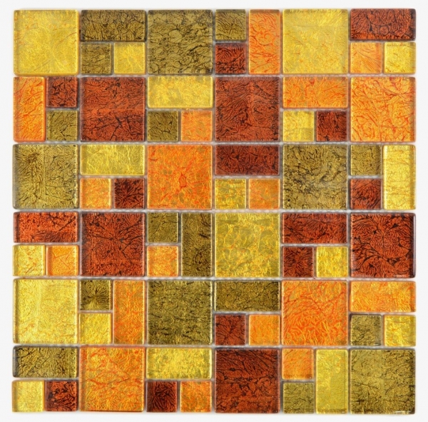 Handmuster Mosaikfliese Transluzent Kombination Glasmosaik Crystal gold orange Struktur MOS88-07814_m