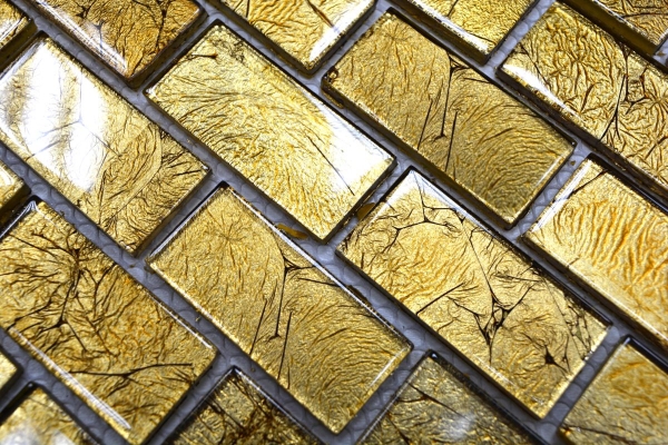 Handmuster Mosaikfliese Transluzent Brick Glasmosaik Crystal gold Struktur MOS120-0744_m