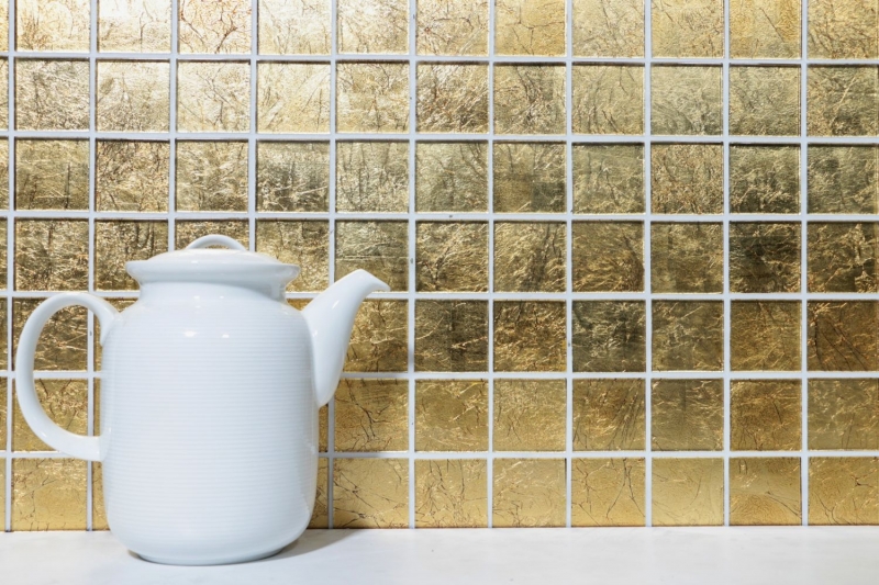 Mosaic rear wall Translucent glass mosaic Crystal gold structure MOS120-0746_f